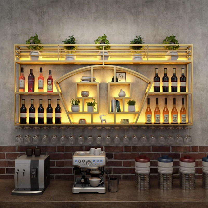 Support à vin mural festonné en fer, Doré, H 43,3 po x l 110,2 po x P 7,8 po