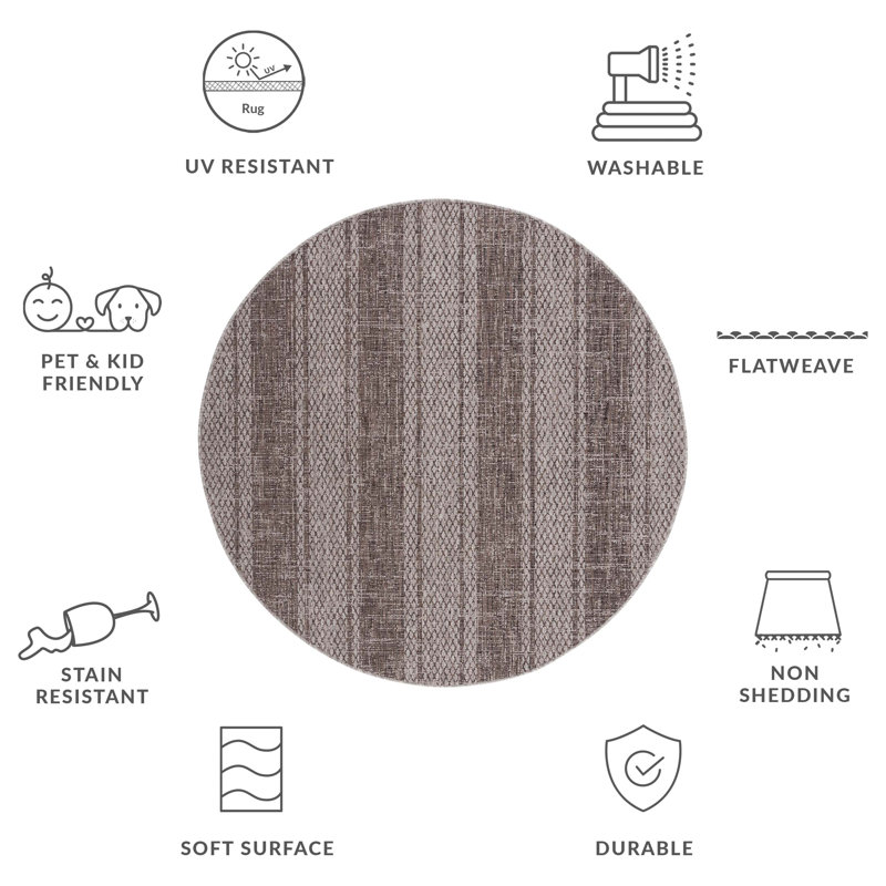 Herefordshire Performance Striped Indoor/Outdoor Area Rug, Round 6'7