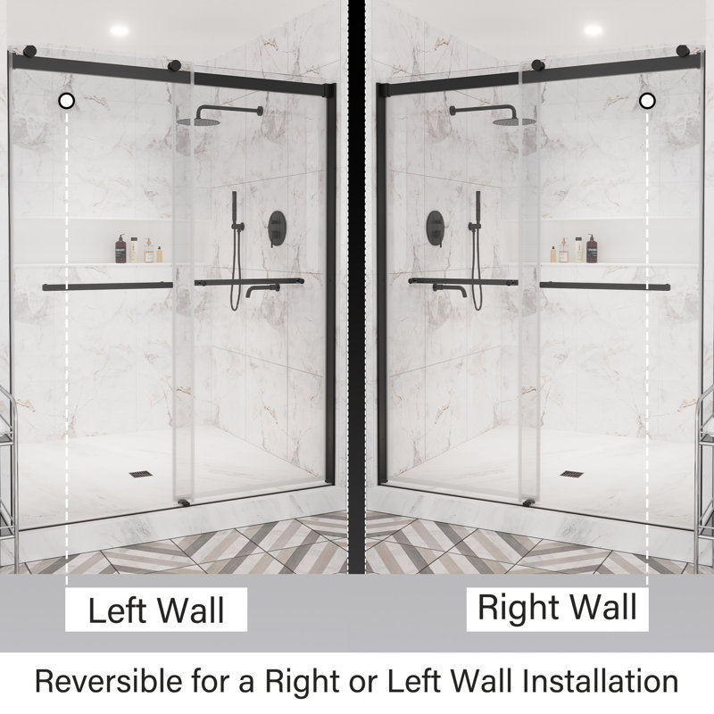 56"-60" W x 76" H Double Sliding Frameless Shower Door with Soft-Closing and Clear Tempered Glass, Matte Black
