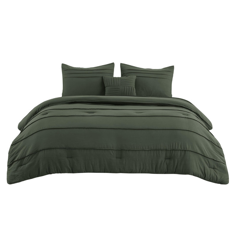 Ensembles d'édredon à plis pincés et ensemble de literie avec taies d'oreiller Boho, Vert olive