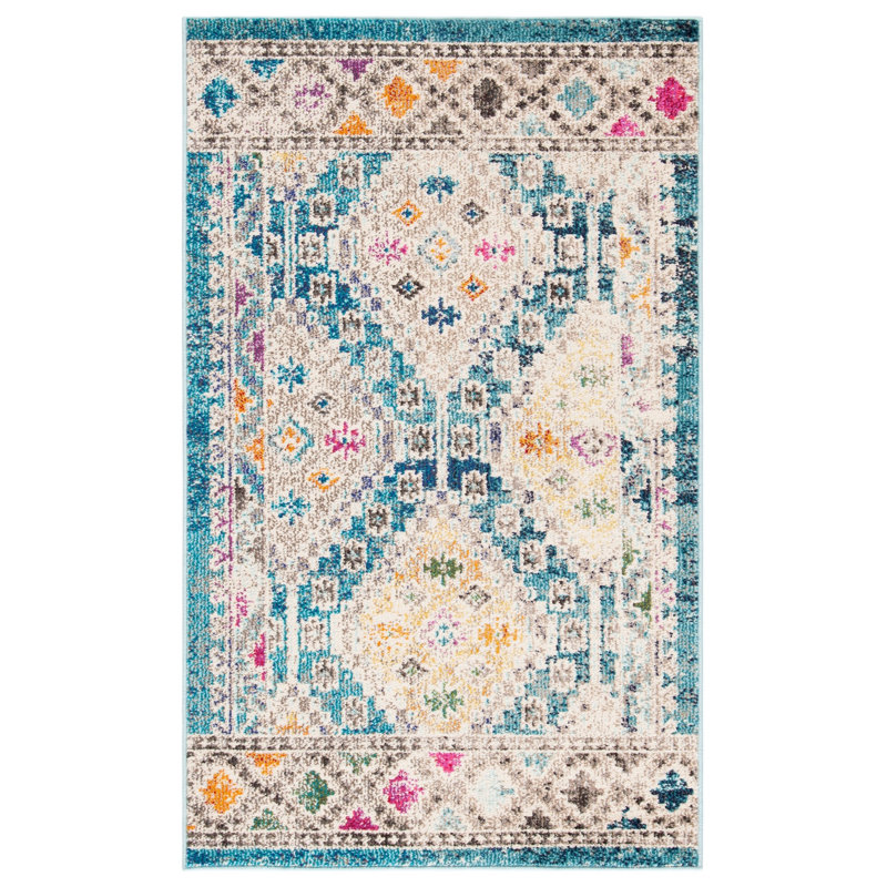 Felty Southwestern Dark Blue/Yellow/Beige Area Rug, Rectangle 4' x 6'