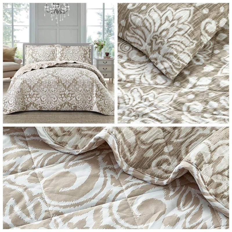 Candon Polyester Bedspread with Pillowcases, Beige, Double