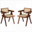 Ensemble de 2 fauteuils d'appoint modernes Mid-Century, fauteuils confortables en rotin brun clair avec structure en bois, pour le salon, la chambre à coucher, l'extérieur