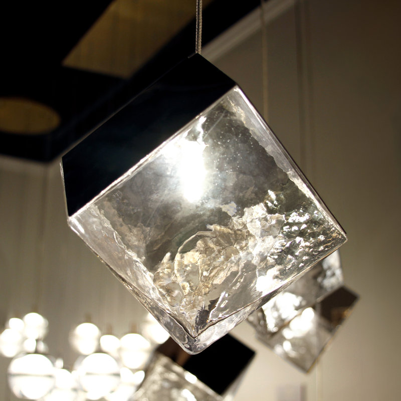 Luminaire suspendu grappe 9 lumières Aliannie, Chrome poli, Argent transparent