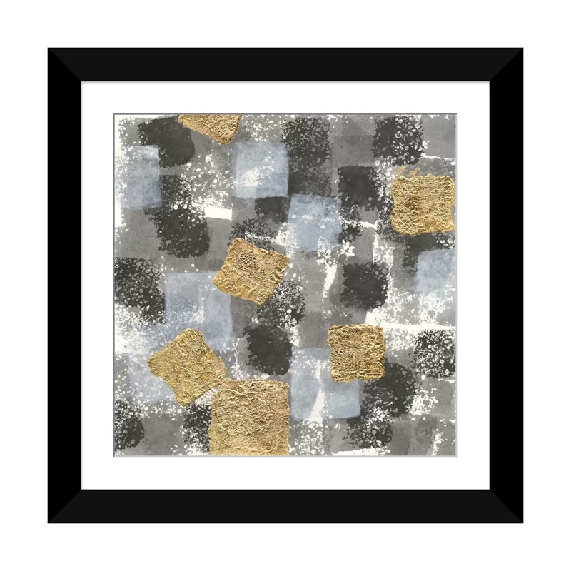 «Gold Squares II» par Chris Paschke, impression sur toile tendue, H 24 po x l 24 po x P 1 po, Papier d'art encadré noir