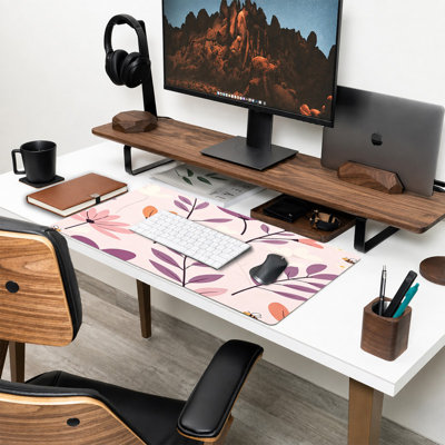  Tapis de souris en caoutchouc, surface en microfibre lisse, base antidérapante, tapis de souris décoratif à bord arrondi pour le bureau et les jeux, 17 po x 47 po, rose mauve botanique