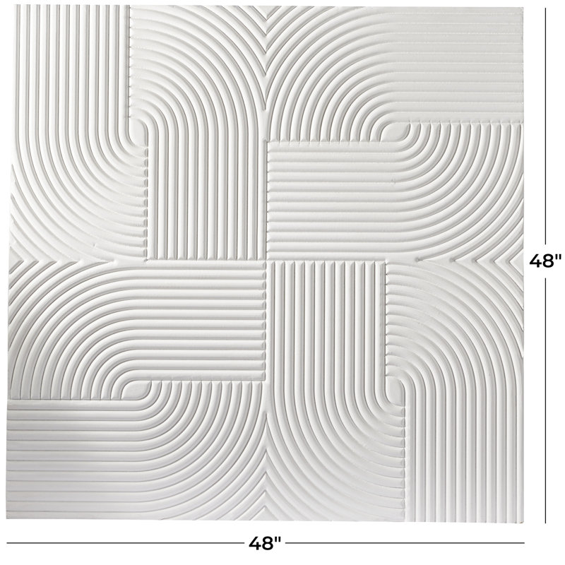 48'' White Geometric Wood Square Wall Art