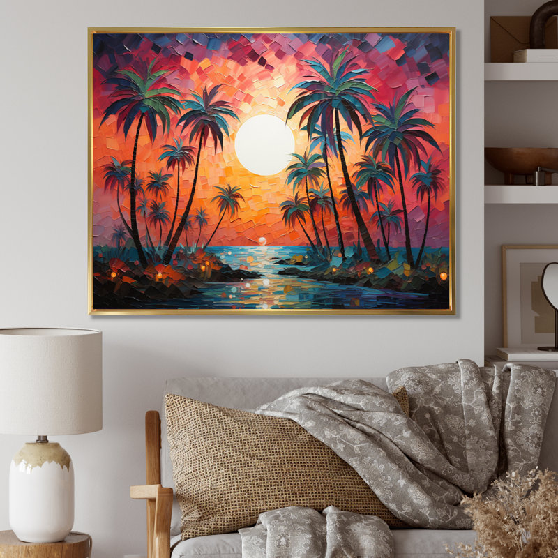 «Orange Orange Palm Trees», reproduction abstraite sur toile, H 30 po x l 40 po x P 1,5 po, Cadre flottant doré