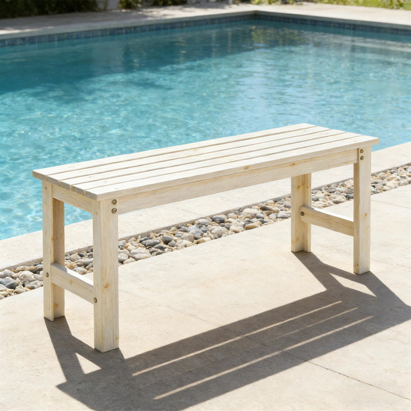 Backless Slatted Bench, Natural Wood