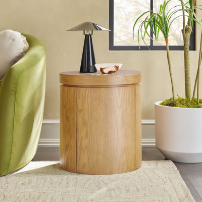 Aaric Modern Easy Assembly Round Solid Oak Wood 18" Side Table