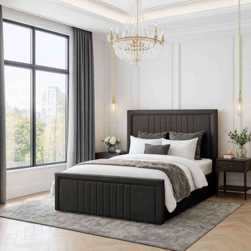 Niels Upholstered Ottoman Storage Bed, Asphalt, Single (3')