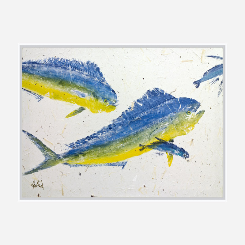 Mahi I by John Beard - Artist Enhanced Canvas Print, 26" H x 32" W x 2" D, White Floater Framed