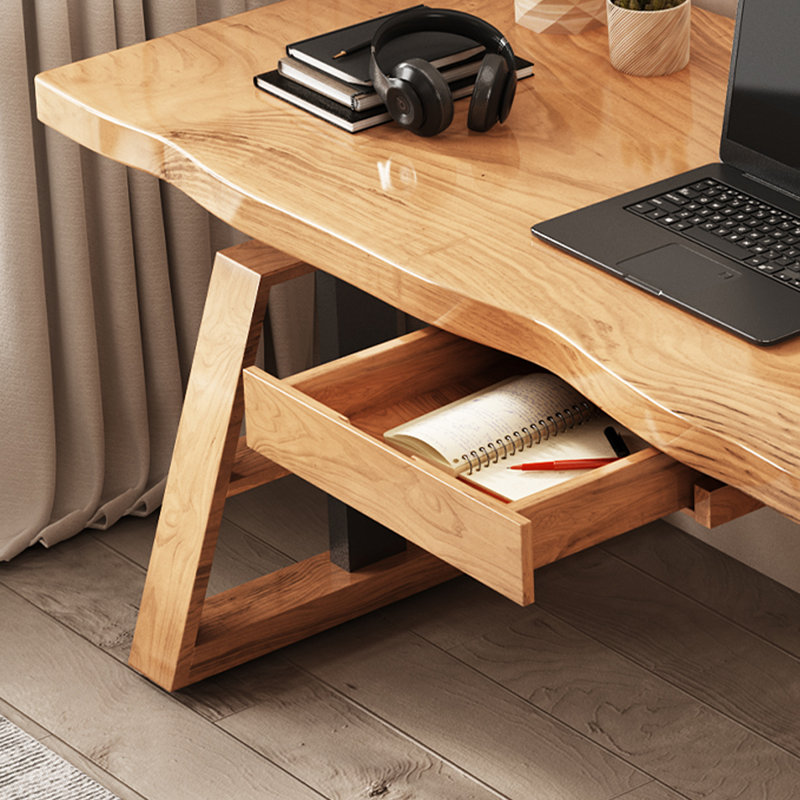 Bureau rectangulaire en bois massif brun avec 1 tiroir, H 51,18 po x l 70,87 po x P 27,56 po