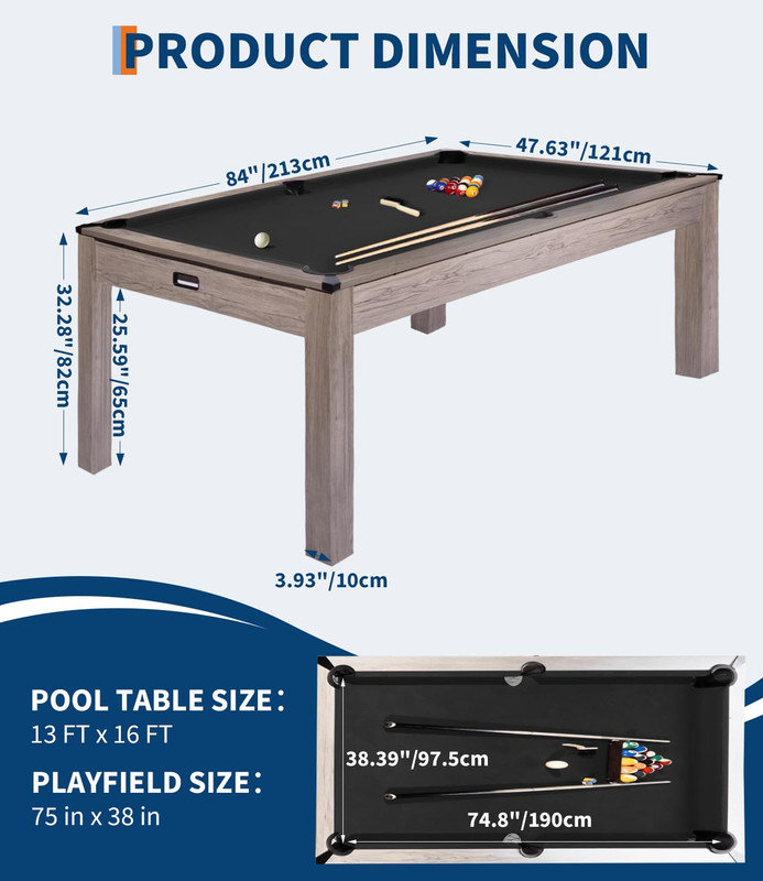 Table de billard 7 pi avec finition rustique - ensemble complet pour salle de jeux