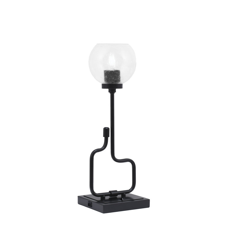 Lampe d'appoint Amarmula, avec ports USB, fini noir mat, verre transparent 5,75 po, Noir, Clair