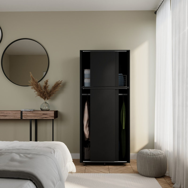 4 Door Solid Wood Wardrobe, Black