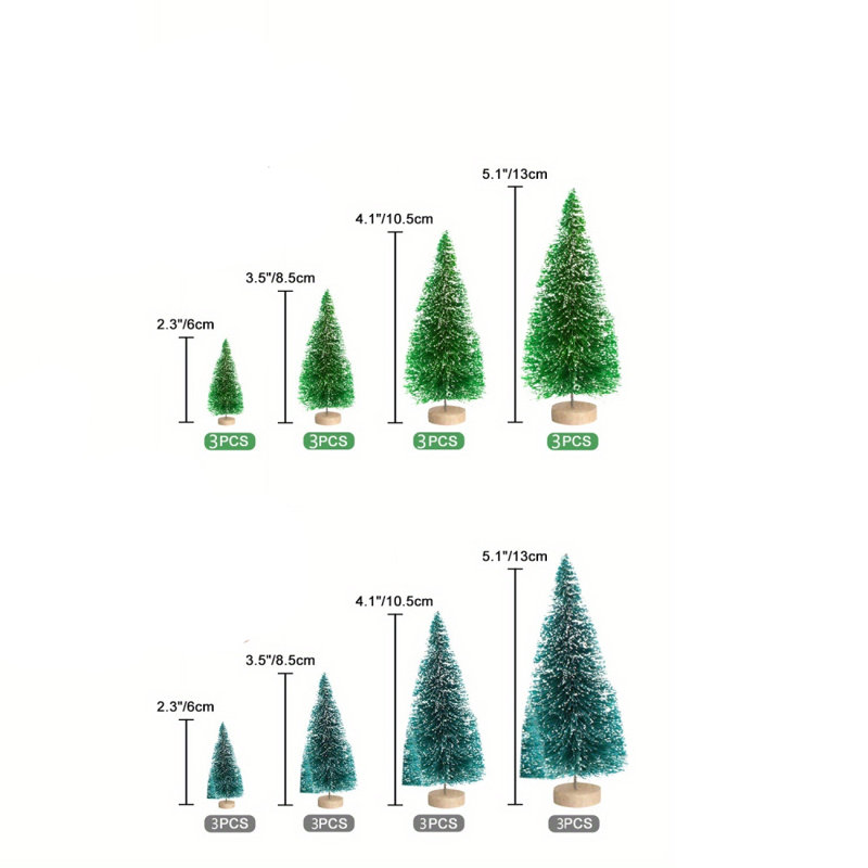 Mini arbre de Noël artificiel 36 pièces avec base en bois 36 pièces Mini arbre de Noël artificiel avec 4 tailles