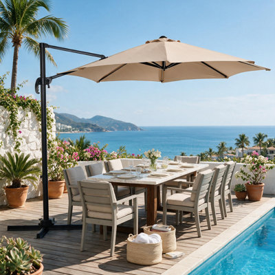 Parasol de patio en porte-à-faux 10 pi avec base, réglage de l'inclinaison et rotation de la pédale à 360 °