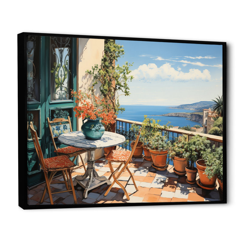 La Dolce Italian Coast I, 30" H x 40" W x 1.5" D, Black Floater Framed