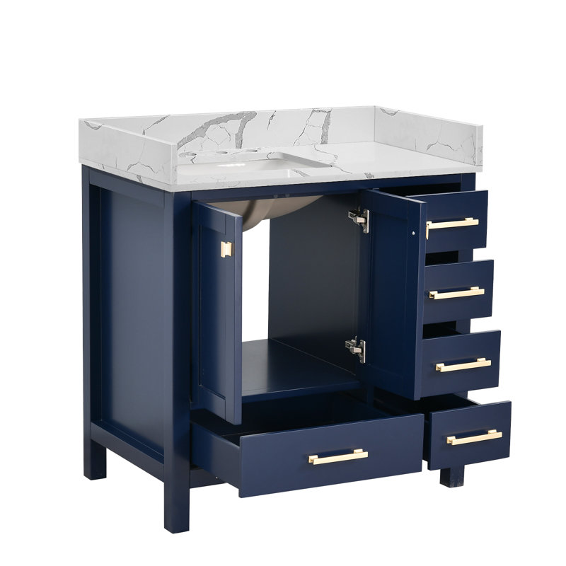 Meuble-lavabo simple 36 po Cholena, Bleu