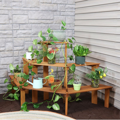 Support pour plante d'extérieur 3 niveaux en bois Meranti