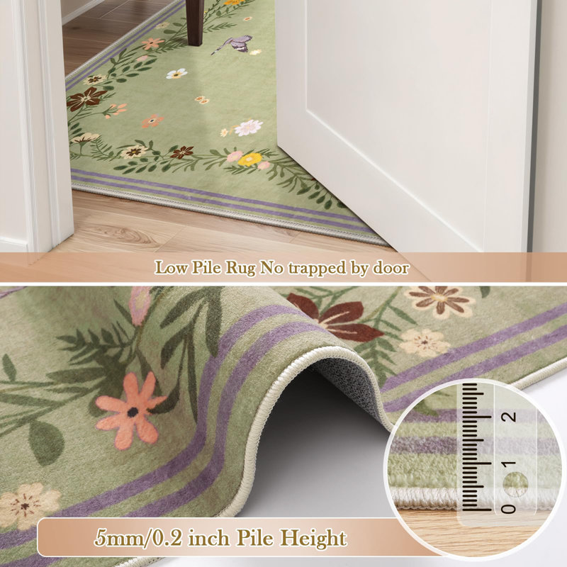 Kaldi Floral Rugs Soft Washable Carpet Ultra-Thin, Non-Slip Stain Resistant Under Table Rug, Rectangle 5' x 7'