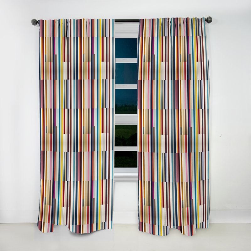 Motif rayé multicolore élégant - Rideau à rayures - Rideau à rayures occultant - 1 panneaux, L 52 po x L 95 po