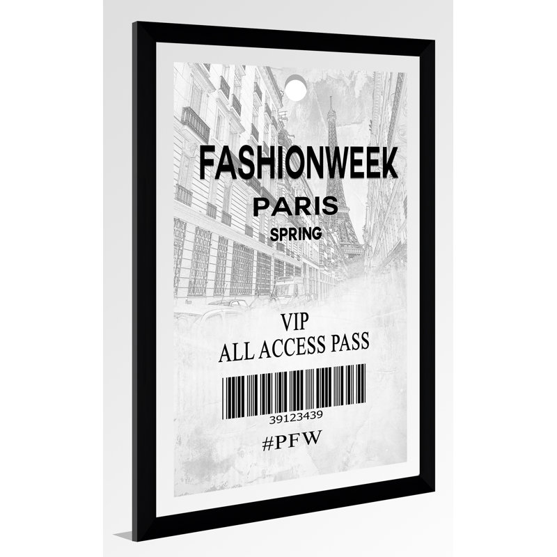 « mode week paris », art textuel sur toile, H 39,5 po x l 27,5 po x P 0,75 po, Acrylique avec cadre noir