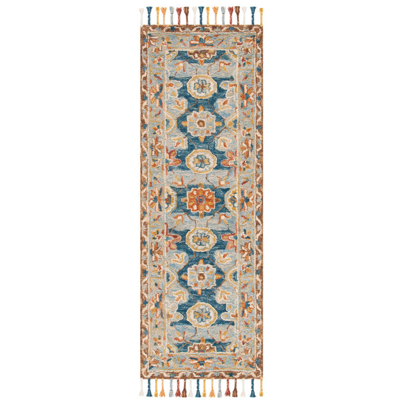 Tapis géométrique en laine touffeté à la main Carman, Tapis de couloir 2 pi 3 po x 11 pi