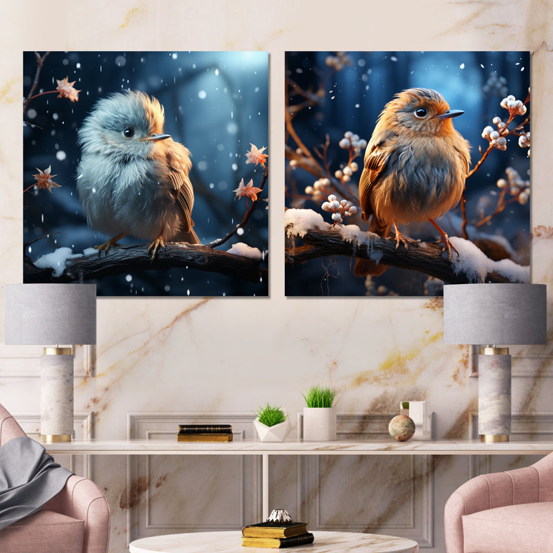 «Winter Blue Bird Serenity IV», ensemble de 2 reproductions d'art mural, Toile tendue, H 36 po x l 73 po x P 1,5 po
