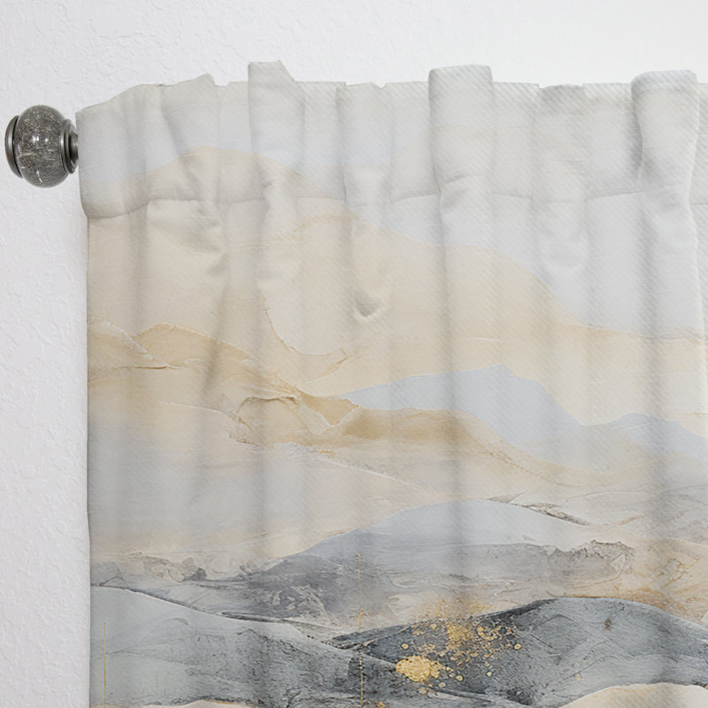 Elliston Beige And Gold Minimal Expression IV - Modern Curtain - Velvet Room Darkening - 1 panel, 52" W x 90" L