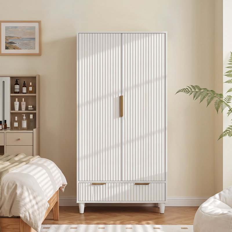 Armoire garde-robe 2 portes 1 tiroir, Blanc