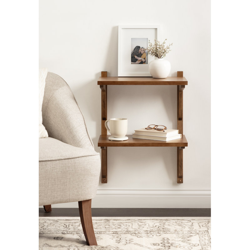 Meridien Wooden Tiered Floating Side Table, Brown/Tan