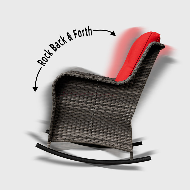 Chaise berçante d'extérieur en osier / rotin avec coussins Spencerian, Rouge