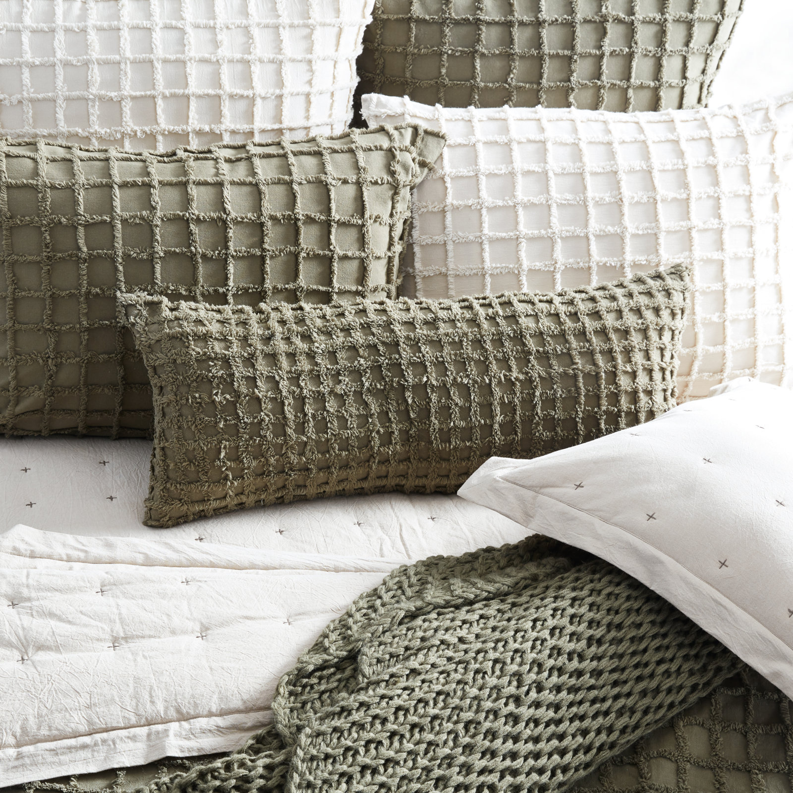 Carter Duvet Cover Set, Olive, Queen Duvet Cover + 2 Shams