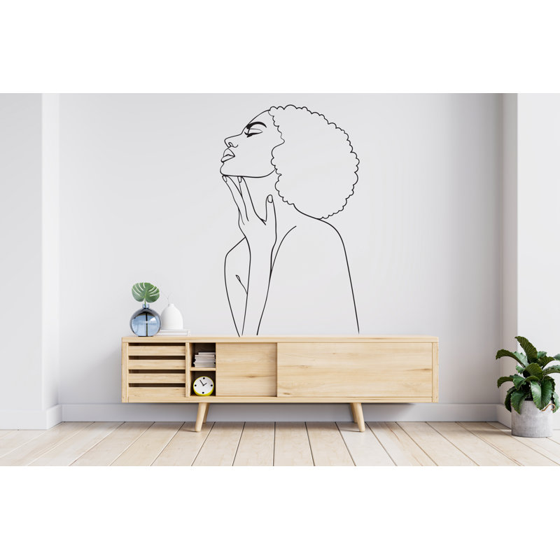 Décalcomanie murale féministe afro, art moderne Mid-Century, H 24 po x l 15 po, Rose pastel