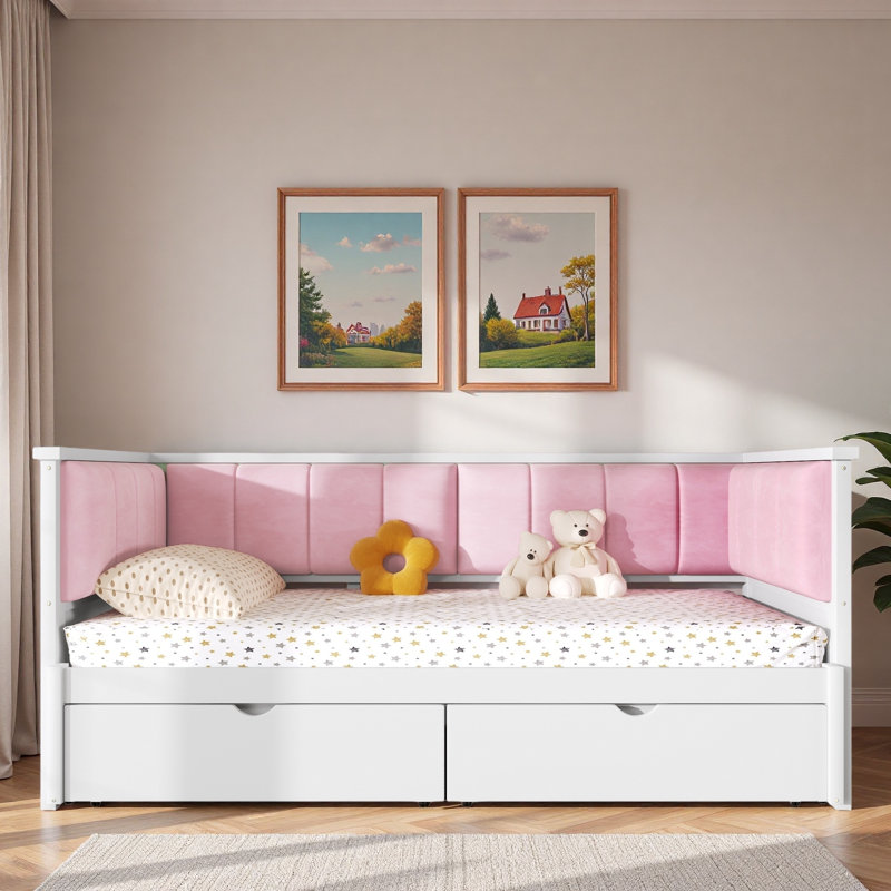 Modern Daybed With 2 Storage Drawers And Upholstered Backrest