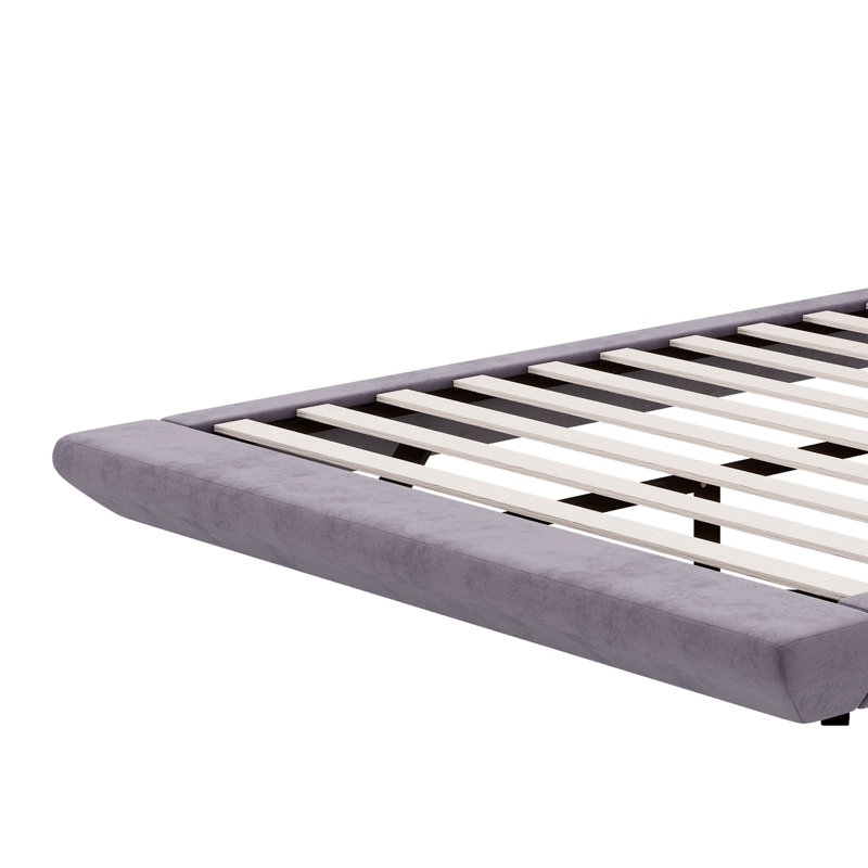 Grand lit plateforme tapissier avec port USB et prise, Gris