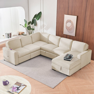 Aetheris 5 - Piece Upholstered Corduroy Soft Fabric Sectional with Chaise