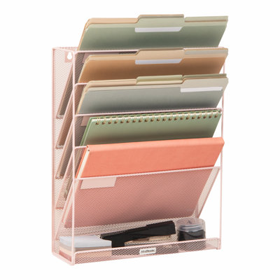 5-Tier Vertical File Storage, Desktop Organizer, Wall Mount, Office, Metal Mesh, 12.75"L x 4"W x 16"H by Inbox Zero