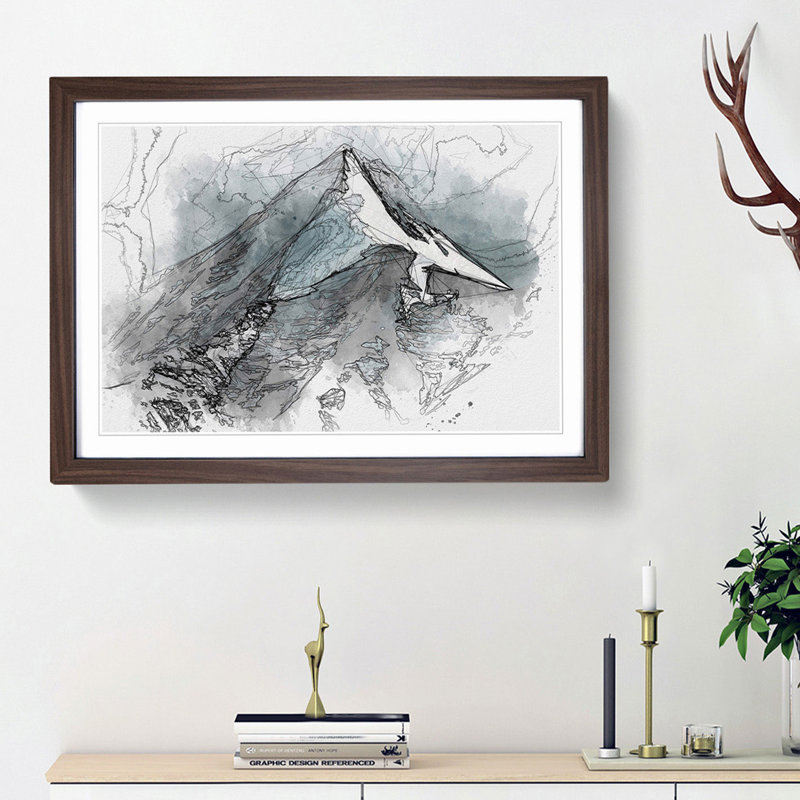 Snow Covered Mountain in India in Abstract - Picture Frame Graphic Art Print, Walnut Framed, 27cm H x 36cm W x 2cm D