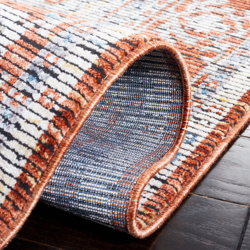 Ivory and Rust Hand-Knotted Oriental Area Rug