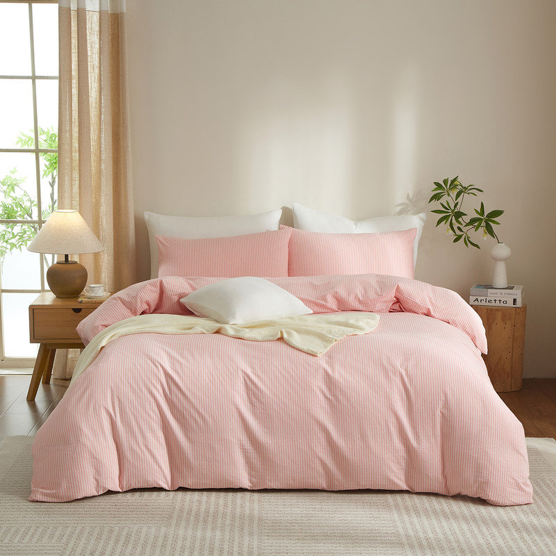LIFETOWN Striped Duvet Cover Set,3 Pcs Breathable Durable 100% Washed Cotton Comforter Cover for All Seasons, Chic Linen Like Textured Bedding Set.