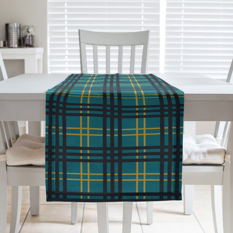 Paid Polyester Table Runner, 72" L x 16" W, Teal/Gold/Black