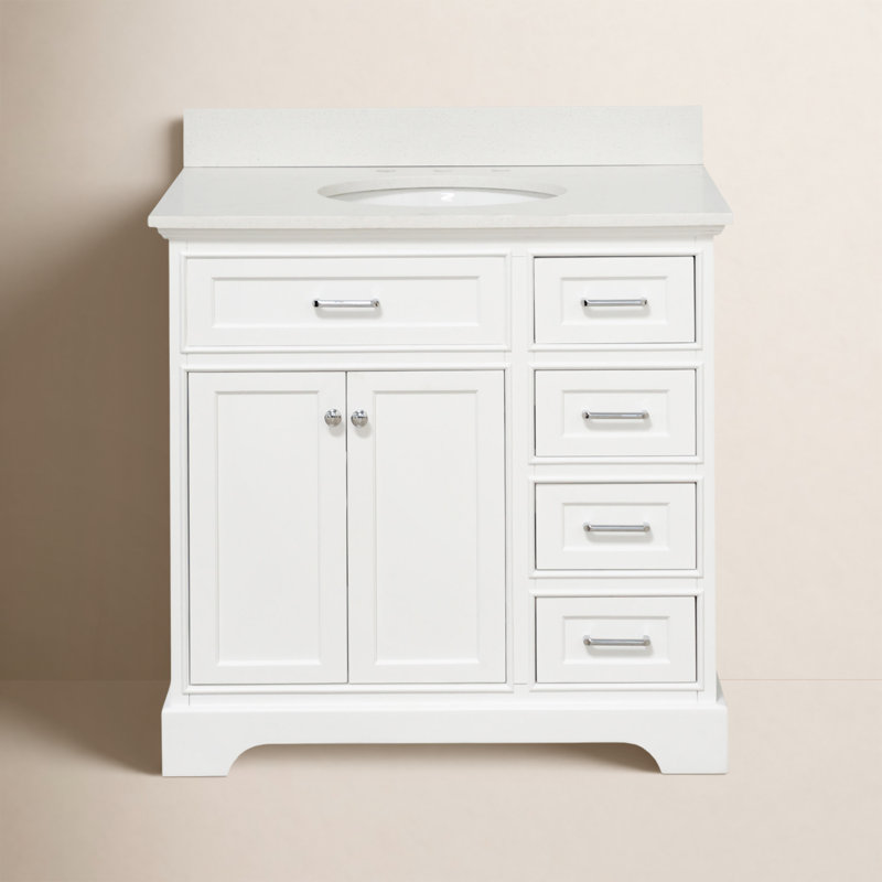 Ronnie 36'' Single Bathroom Vanity with Top, White, Quartz