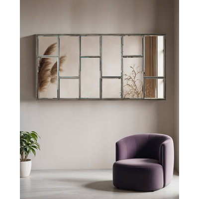 Miroir mural pour fenêtre 70 "x 36" avec accent d'améthyste, forme rectangulaire, cadre en acier, montage vertical ou horizontal