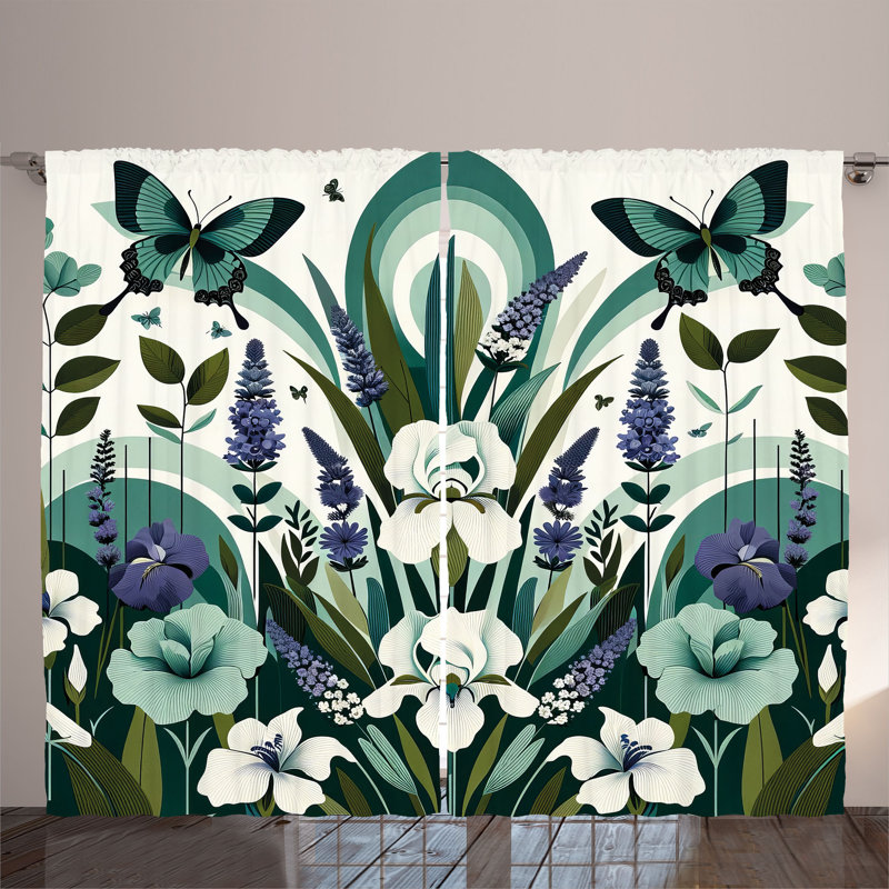 Seafoam Jade Green Ivory Floral Sheer Rod Pocket Curtain Panel