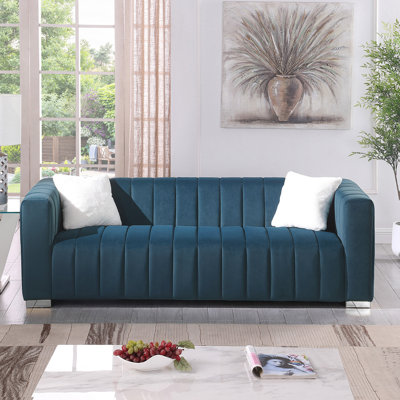 Clifford 87.01'' Luxury Velvet Sofa Upholstered Living Room Couch with 2 Pillows, Blue