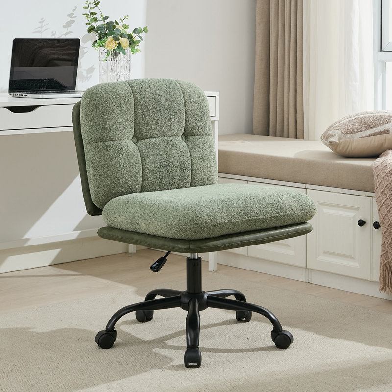 Velvet Upholstered Armless Office Chair with Metal Frame , Green
