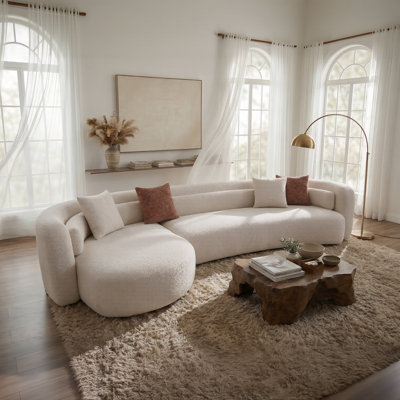 131.9“ Curved Sectional Sofa with Chaise, Polyester Upholstered Cloud Couch with Deep Seating